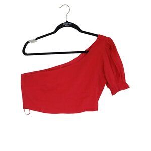 Seven Wonders Crop Top Red One-Shoulder Puff Sleeve Womens Size M 100% Cotton